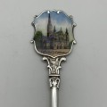 Early Solid Silver & Enamel `Salisbury Cathedral` Souvenir Spoon