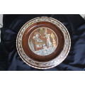 1970S EGYPTIAN OLIVE WOOD PLATE WITH INTRICATE INLAYS OF MOTHER OF PEARL IVORY AND VARIOUS METALS