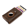 Air-Tag compatible genuine leather slim wallet with RFID blocking card holder - Brown