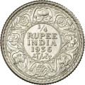 1936 SCARCE INDIA 1/4 RUPEE, SILVER. FINE CONDITION.