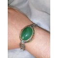 A stunning vintage jade sterling silver and enamel bracelet