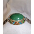 A stunning vintage jade sterling silver and enamel bracelet