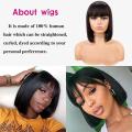 8Inch Straight Bob Wigs with Bangs Human Hair None Lace Front Wigs