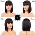 8Inch Straight Bob Wigs with Bangs Human Hair None Lace Front Wigs