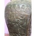 Antique 19th Century Islamic Indo Persian Tinned Copper Jar with Lid | Embossed with Kings  | 30 cm
