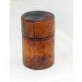 Antique treen: glass medicinal measure in turned wood case