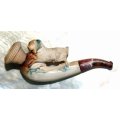 Small Antique Carved Hunting Dog Meerschaum Lady's Pipe With Original Case