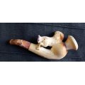 Small Antique Carved Hunting Dog Meerschaum Lady's Pipe With Original Case