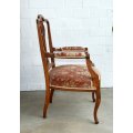Antique Elbow (Carver) Chair in sturdy condition, fretwork damaged, probably Walnut.