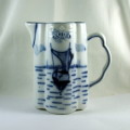 Antique Blue and White Embossed  Milk Jug with Dutch Barge and Mark