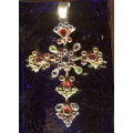 Vintage Sterling Silver Cross with  garnets, amethyst, peridot and blue topaz