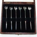 Rare Set of 6 Hallmarked Silver and Enamel Cockerel Cocktail Sticks