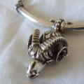 Vintage 925 Ram`s Head pendant with bar and chain