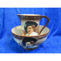 Falcon Ware `Cavalier` hand painted jug and bowl.