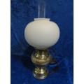 Victorian embossed brass electrified Millers paraffin lamp.
