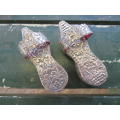 Pair of vintage Turkish wooden and silver overlaid clogs