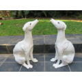 Large pair of Italian white glazed ceramic whippet dogs