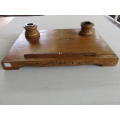 Vintage oak writing top with two inkwells.