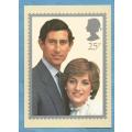 Great Britain. 1981, 29 July.Royal Wedding Charles to Diana. PHQ Card . CV +/- R 67.00 View scans
