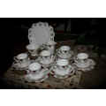 Vintage 21 Piece Royal Bone China Made in England 6 Trios,Cake plate, Sugar pot and creamer