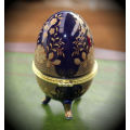 Cobalt and Gold Egg Shaped Trinket Box 104mmx60mm