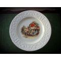 Vintage Hand Decorated Crown Devon Plate on stand COACHING DAYS The Manor House Oxford 112x255mm