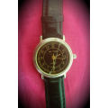 Vintage JETIME watch JAPAN Movement - Glass Cracked -working -new Battery-Leather strap 32mm