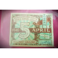 1946 April 5 Gallons- Petrol Ration Coupon - Petrolrantsoen Koepon (see all my CRAZY R1 Auctions)