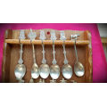 12 Vintage EPNS spoons on wooden wall Rack 300x200x62mm