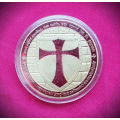 Masonic UK Art challenge Coin 24k Gold Plated red enamel cross Knights Templar Coin