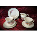 2 small Vintage Porcelain duo's and a Creamer-both Side plates with hairline Cracks