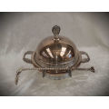 Antique New Bedford Mass Pairpoint MFCCO Quadruple Plate Butterdish with spoon.