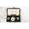 Vintage Royal Crown Derby Porcelain Earings and Brooch set in origanal box -made in England