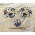 2 Antique Delft  Ashtrays 115mm  and small Delft tray 61mm- Made in Holland