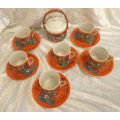 Vintage Edelweiss Qualitat fine China 6 Coffee duo's and sugar bowl -hand painted