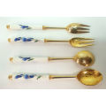 Beautiful Korean 12 Pc Gold Plated Spoons and Cakeforks with Porcelain Handles unused - Boxed