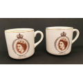 2 Vintage Mid winter June 2nd 1953 Elizabeth II Coronation Cups - One Cracked