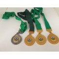 4 x Transvaal Hengel Unie /Angling Union Medals with Ribbons 1983 to 1985- 50mm