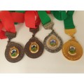 4 x Transvaal Hengel Unie /Angling Union Medals with Ribbons 1983 to 1985- 50mm