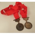2 x 1986 Angling Medals with Ribbons - 33mm in Diameter