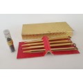 4 Vintage Brass mechanical  GAMES pencils in Box with 0,8mm leads -extra Leads included