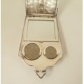 Rare Antique silver plated coin or change purse with Mirror- 2 old coins included