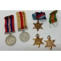 Set of 5 Full size WW2 Medals not engraved only one star has engraving on