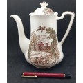 Antique Johnson Bros Porcelain Coffee pot HADDON HALL 65839 Genuine Hand Engraving