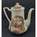 Antique Johnson Bros Porcelain Coffee pot HADDON HALL 65839 Genuine Hand Engraving