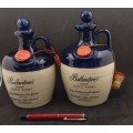 2 Vintage Original Ceramic Ballantine's Scotch Whisky Decanters -Cobalt Blue -