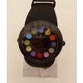 Unused (New) ZERONE Crossover 30METHING "dot dot dot" IP Black with 12 Colored Spheres Digital Watch