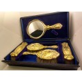 Antique Ladies Grooming set Boxed - Mirror & 4 Brushes -Brushes not in good shape- Used Condition