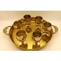 Vintage  Brass Tray 30x260x203mm with 6 Goblets  60x42mm