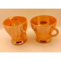 1940 -1950s Vintage Anchor Hocking Fire-King Glass Peach Lusterware Sugar Bowl and Creamer-USA